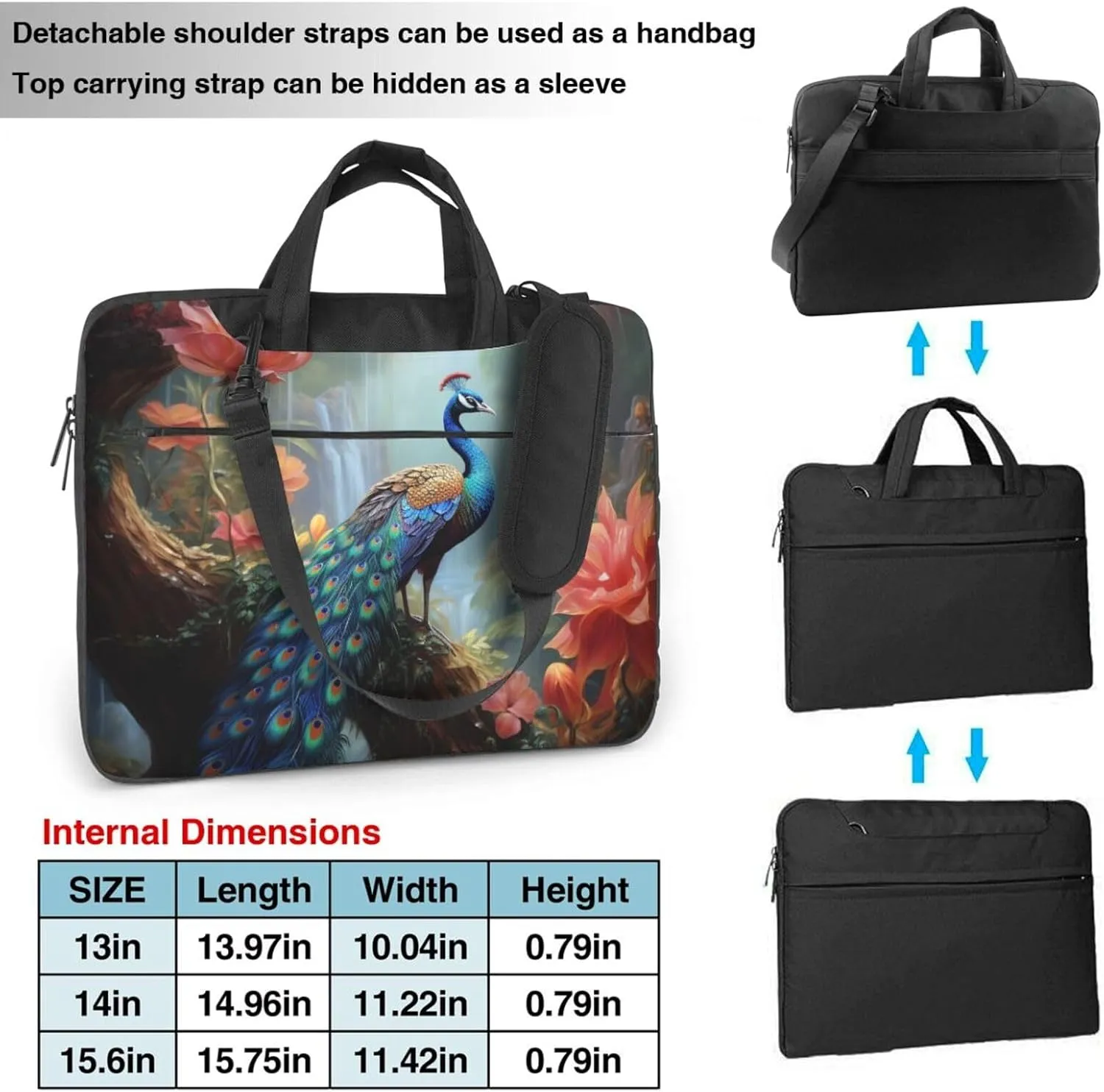 Laptop Sleeve Bag Shockproof Notebook Case Magic Forest Pond Peacock Computer Carrying Case with Shoulder Strap 14 inch
