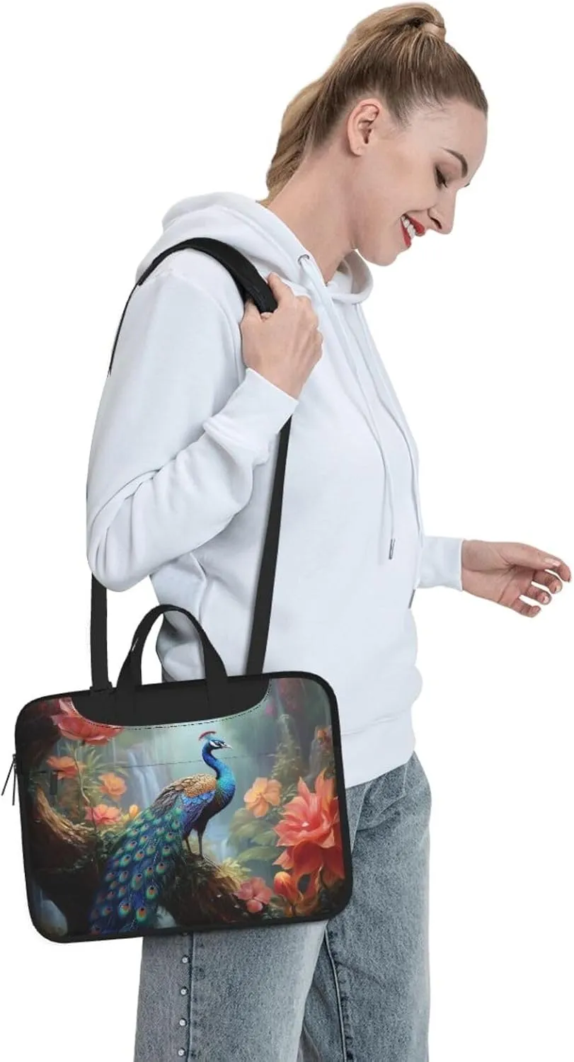 Laptop Sleeve Bag Shockproof Notebook Case Magic Forest Pond Peacock Computer Carrying Case with Shoulder Strap 14 inch