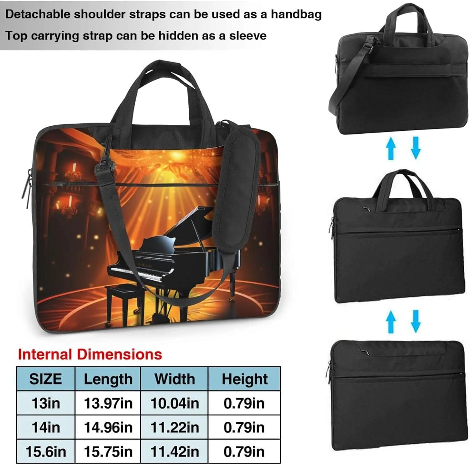 Laptop Sleeve Bag Shockproof Notebook Case Musical Theatre Computer Carrying Case with Shoulder Strap 13 inch