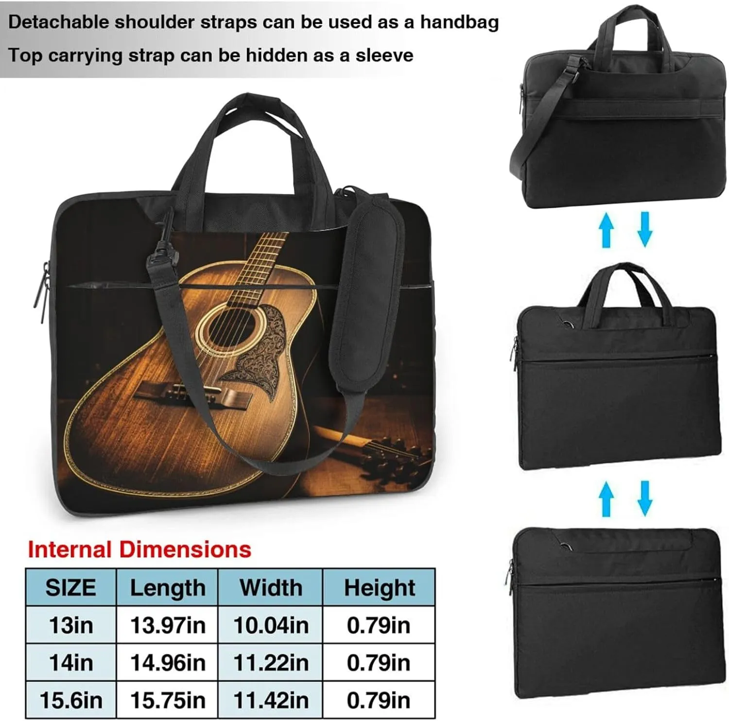 Laptop Sleeve Bag Shockproof Notebook Case Old west guitar Computer Carrying Case with Shoulder Strap 15.6 inch