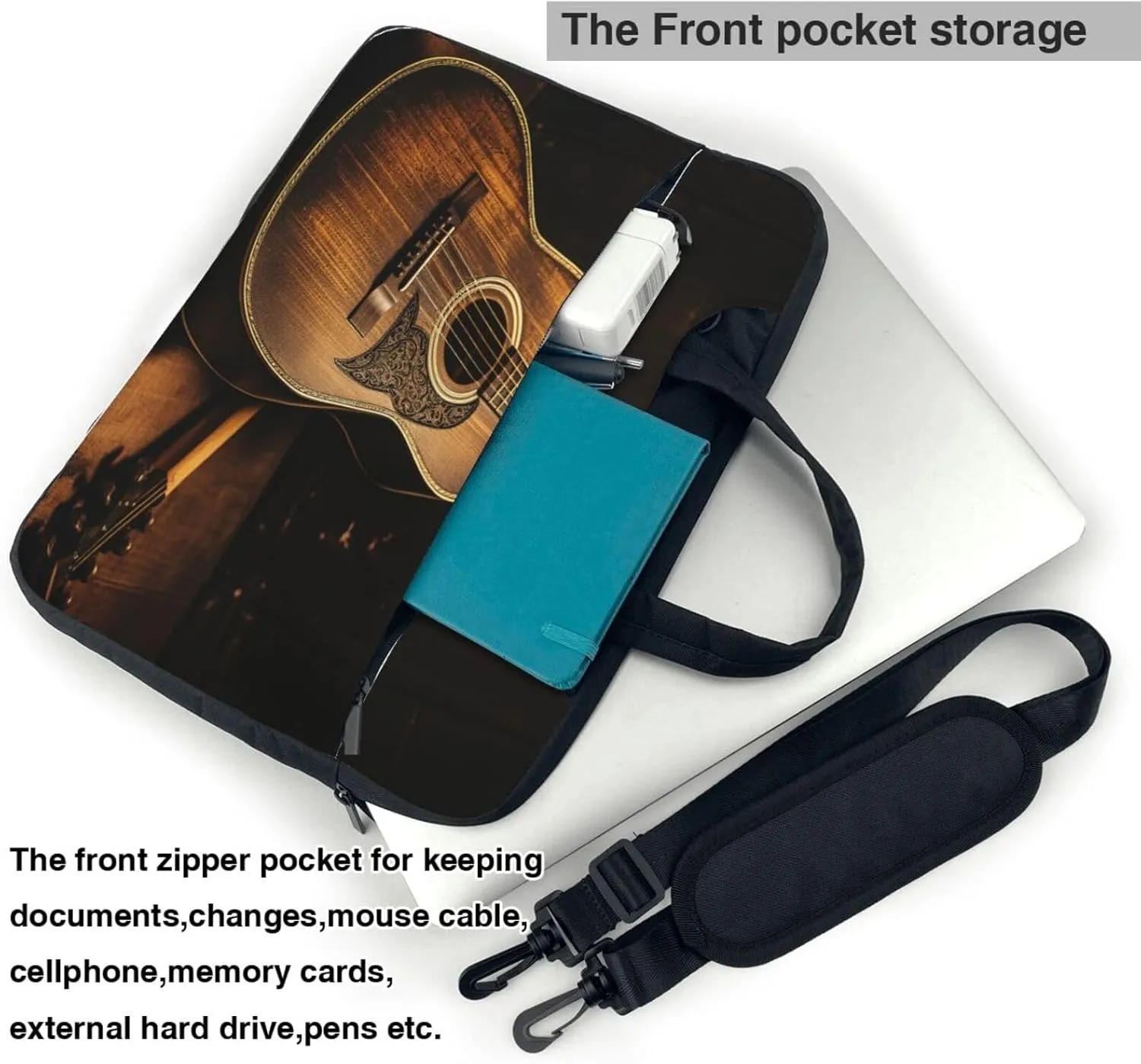 Laptop Sleeve Bag Shockproof Notebook Case Old west guitar Computer Carrying Case with Shoulder Strap 15.6 inch
