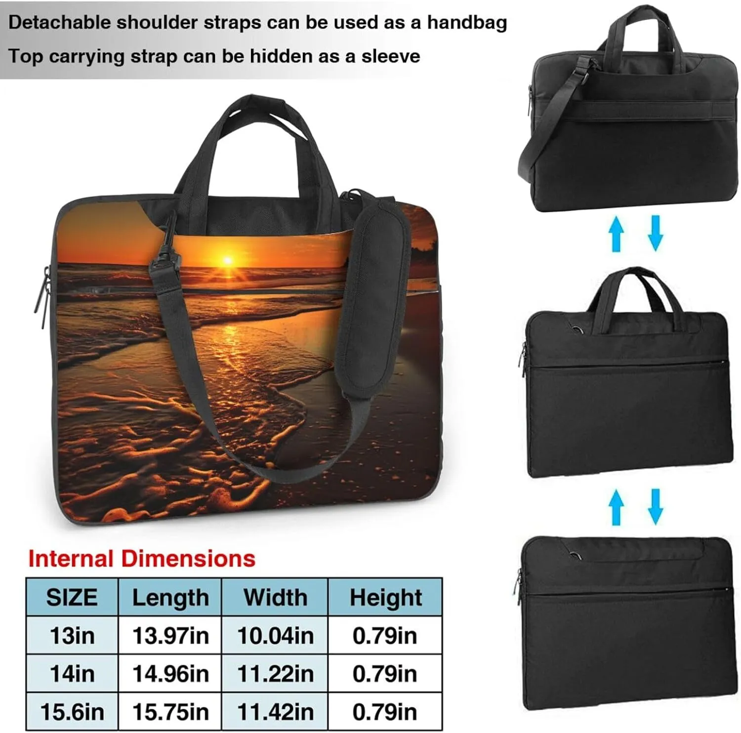 Laptop Sleeve Bag Shockproof Notebook Case Orange Sunrise Beach Computer Carrying Case with Shoulder Strap 13 inch