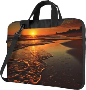 Laptop Sleeve Bag Shockproof Notebook Case Orange Sunrise Beach Computer Carrying Case with Shoulder Strap 13 inch