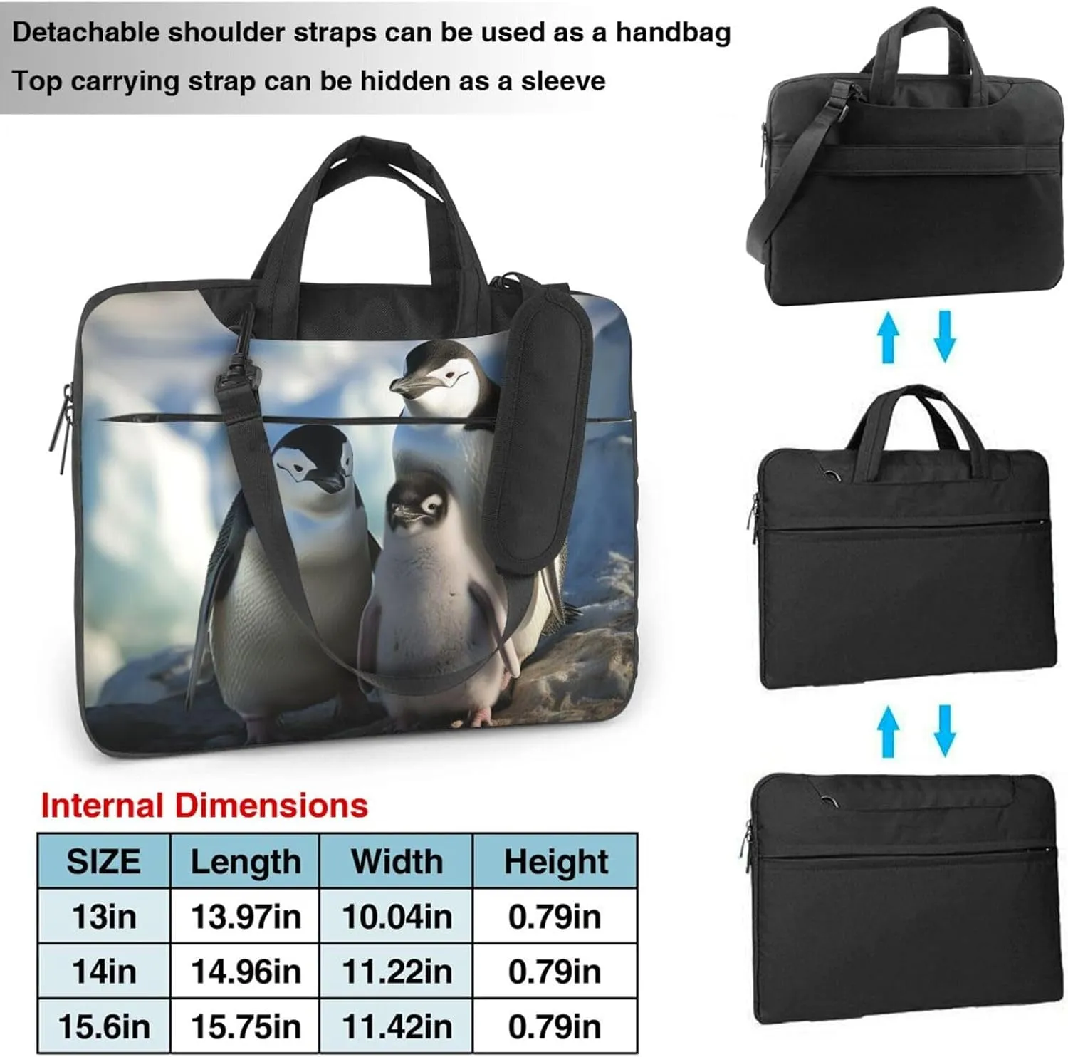 Laptop Sleeve Bag Shockproof Notebook Case Penguin Parents and Chicks Computer Carrying Case with Shoulder Strap 14 inch