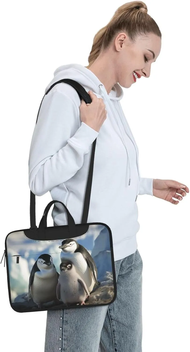 Laptop Sleeve Bag Shockproof Notebook Case Penguin Parents and Chicks Computer Carrying Case with Shoulder Strap 14 inch