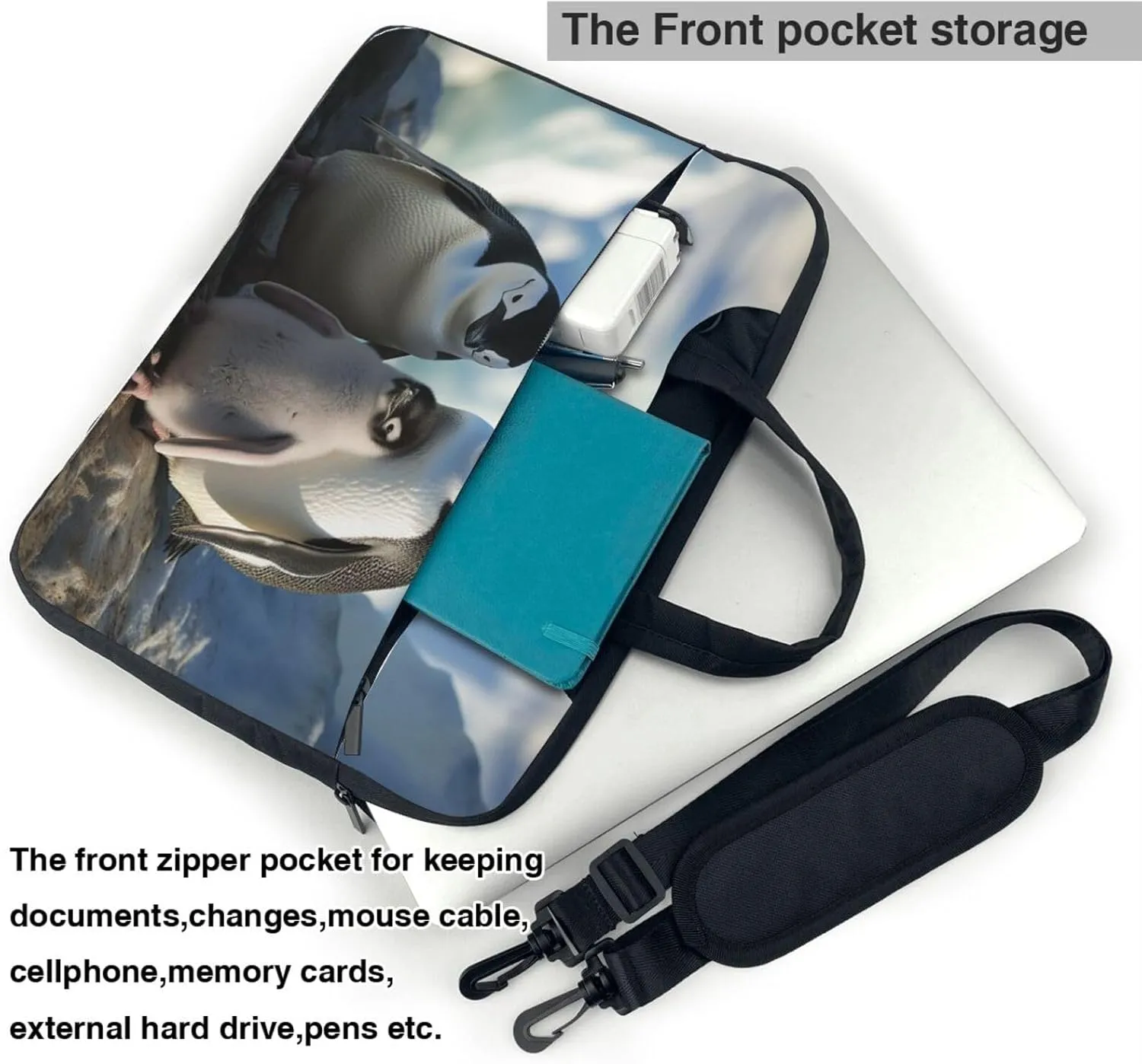Laptop Sleeve Bag Shockproof Notebook Case Penguin Parents and Chicks Computer Carrying Case with Shoulder Strap 14 inch