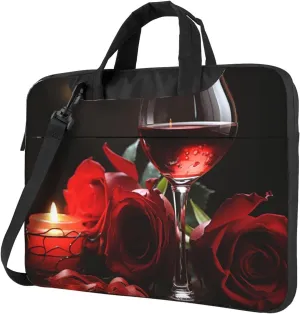 Laptop Sleeve Bag Shockproof Notebook Case Red Rose Wine Glass and Candle Computer Carrying Case with Shoulder Strap 14 inch
