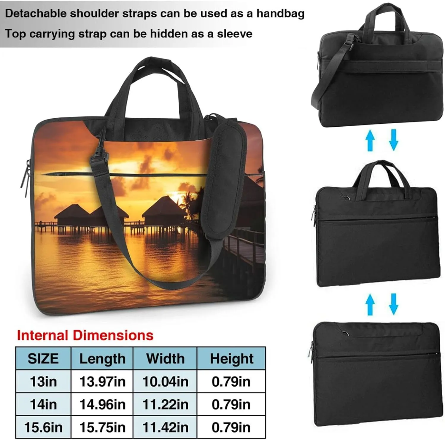 Laptop Sleeve Bag Shockproof Notebook Case Tahiti Resort Sunset Peel Computer Carrying Case with Shoulder Strap 13 inch