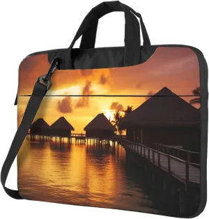 Laptop Sleeve Bag Shockproof Notebook Case Tahiti Resort Sunset Peel Computer Carrying Case with Shoulder Strap 13 inch