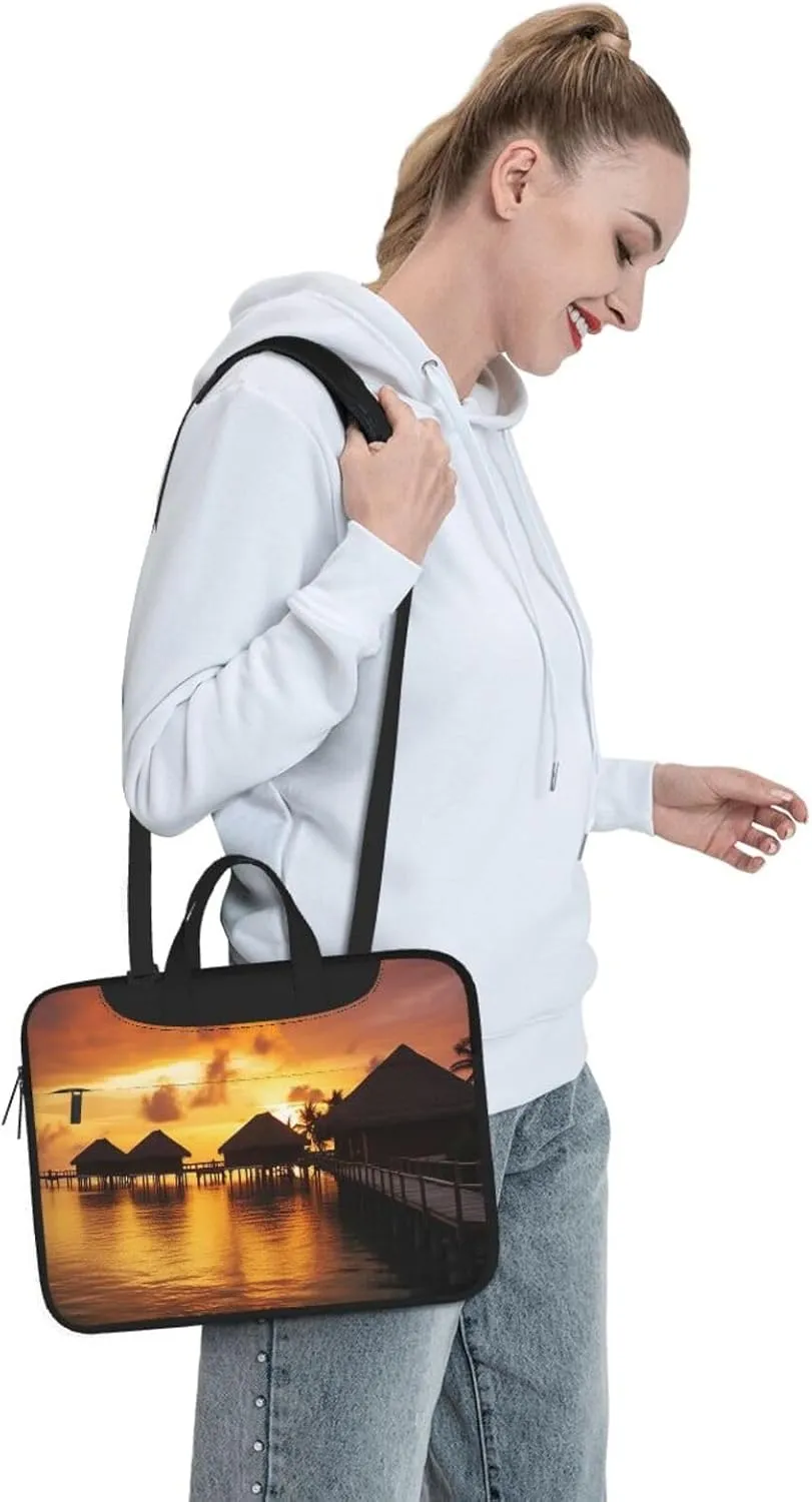 Laptop Sleeve Bag Shockproof Notebook Case Tahiti Resort Sunset Peel Computer Carrying Case with Shoulder Strap 13 inch
