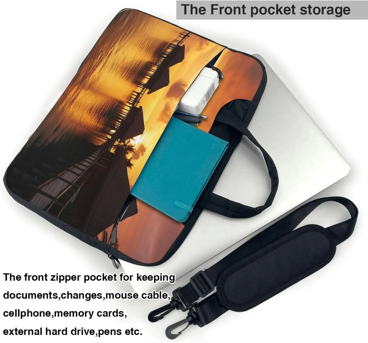 Laptop Sleeve Bag Shockproof Notebook Case Tahiti Resort Sunset Peel Computer Carrying Case with Shoulder Strap 13 inch