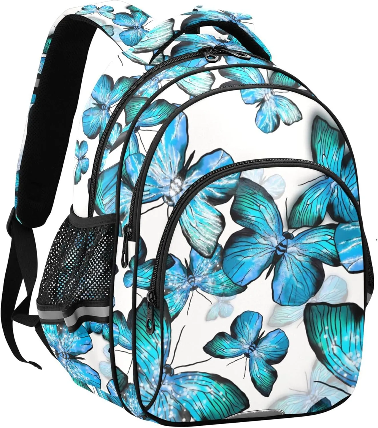 Large Casual Daypack for Men Women - Blue Shine Butterflies Lightweight Travel Laptop Backpack Shoulder Bag Hiking Backpacks