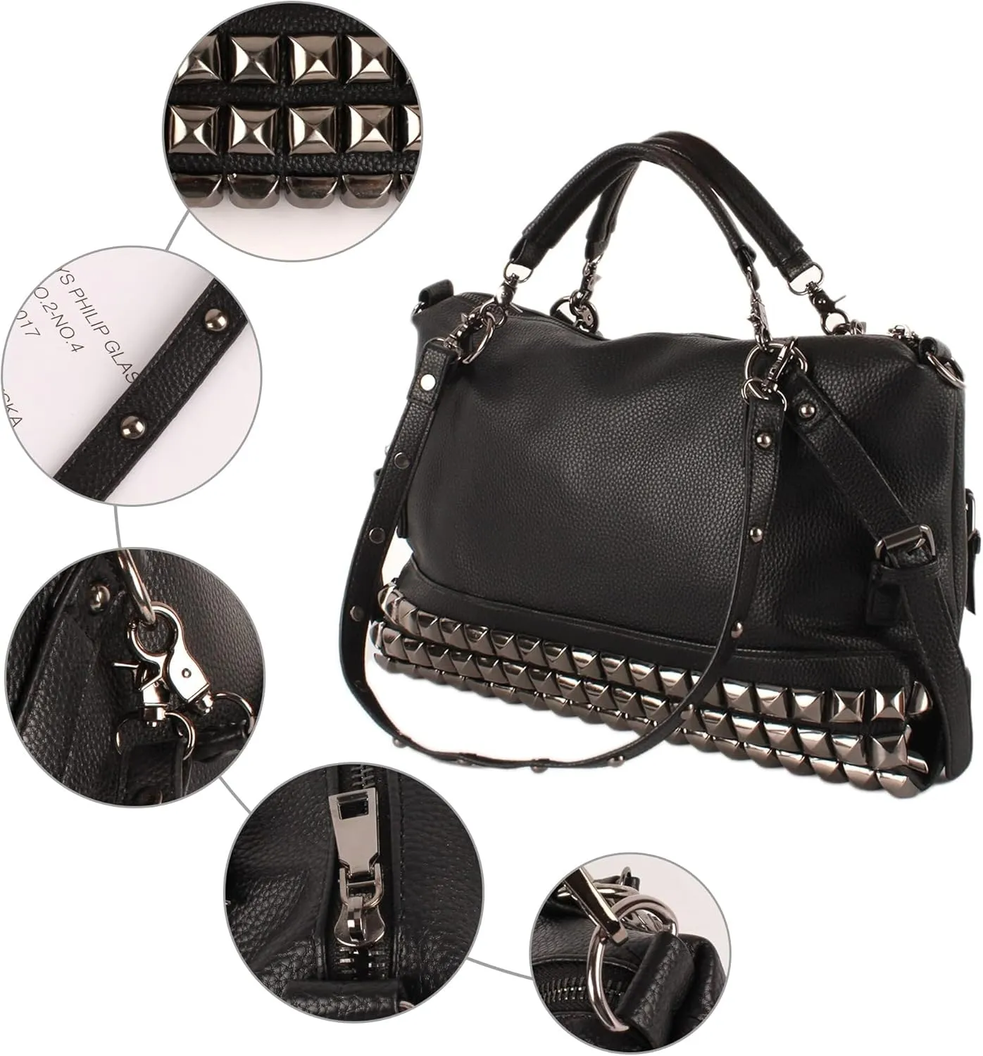 Large Crossbody Purse Leather Top Handle Punk Rivet Hobo Handbag for Women