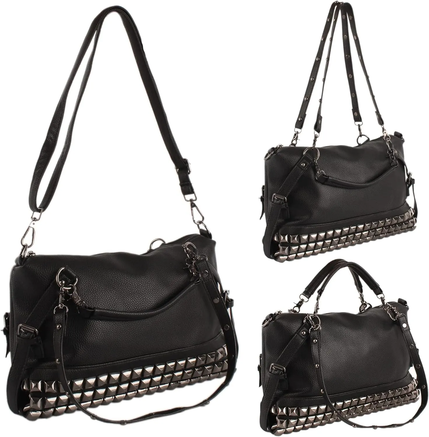 Large Crossbody Purse Leather Top Handle Punk Rivet Hobo Handbag for Women
