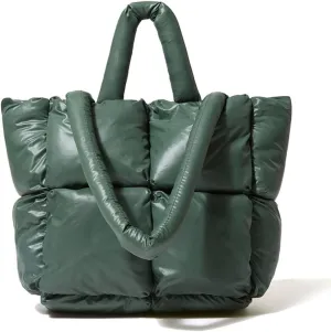 Large Lightweight Quilted Tote Bag for Women, Luxury Soft Padded Handbags, Winter Nylon Down Cotton Padding Shoulder Bags