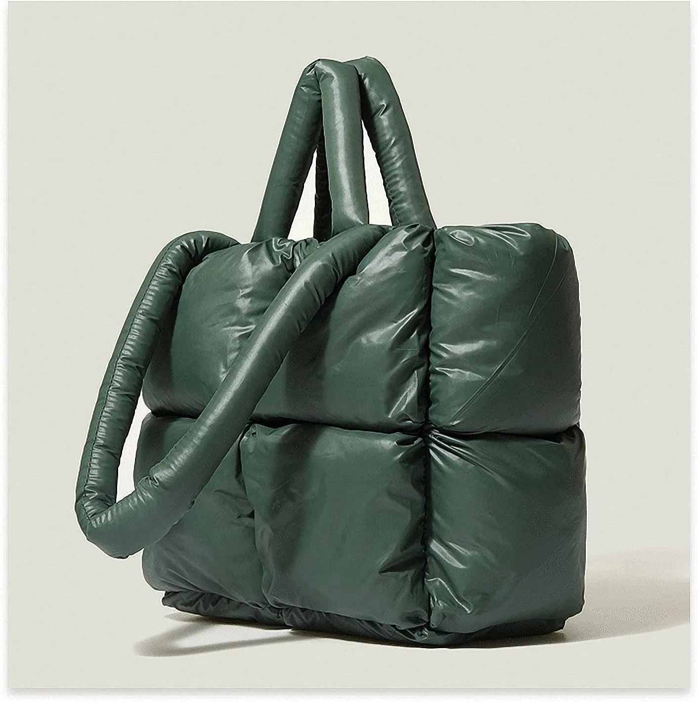 Large Lightweight Quilted Tote Bag for Women, Luxury Soft Padded Handbags, Winter Nylon Down Cotton Padding Shoulder Bags