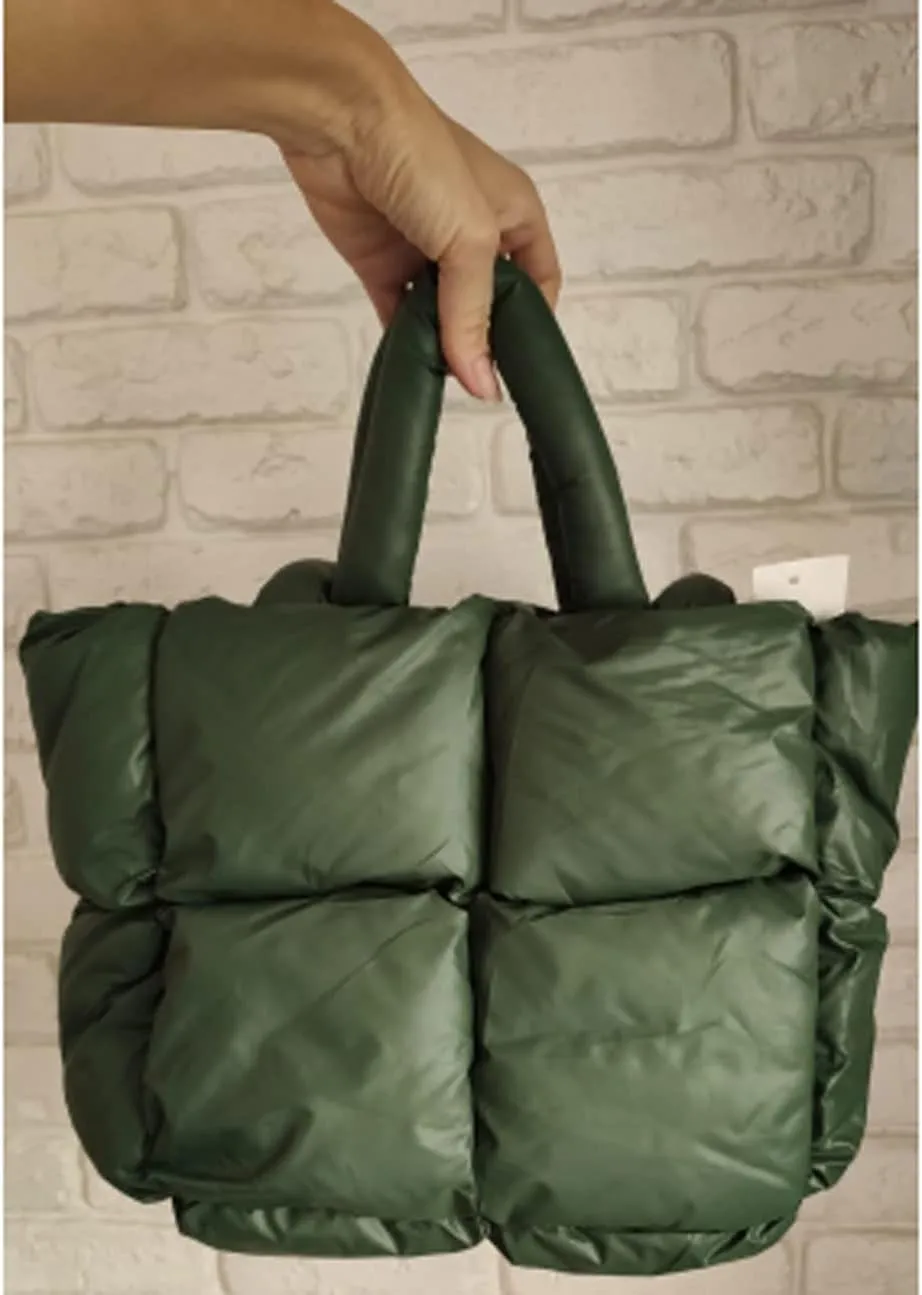 Large Lightweight Quilted Tote Bag for Women, Luxury Soft Padded Handbags, Winter Nylon Down Cotton Padding Shoulder Bags