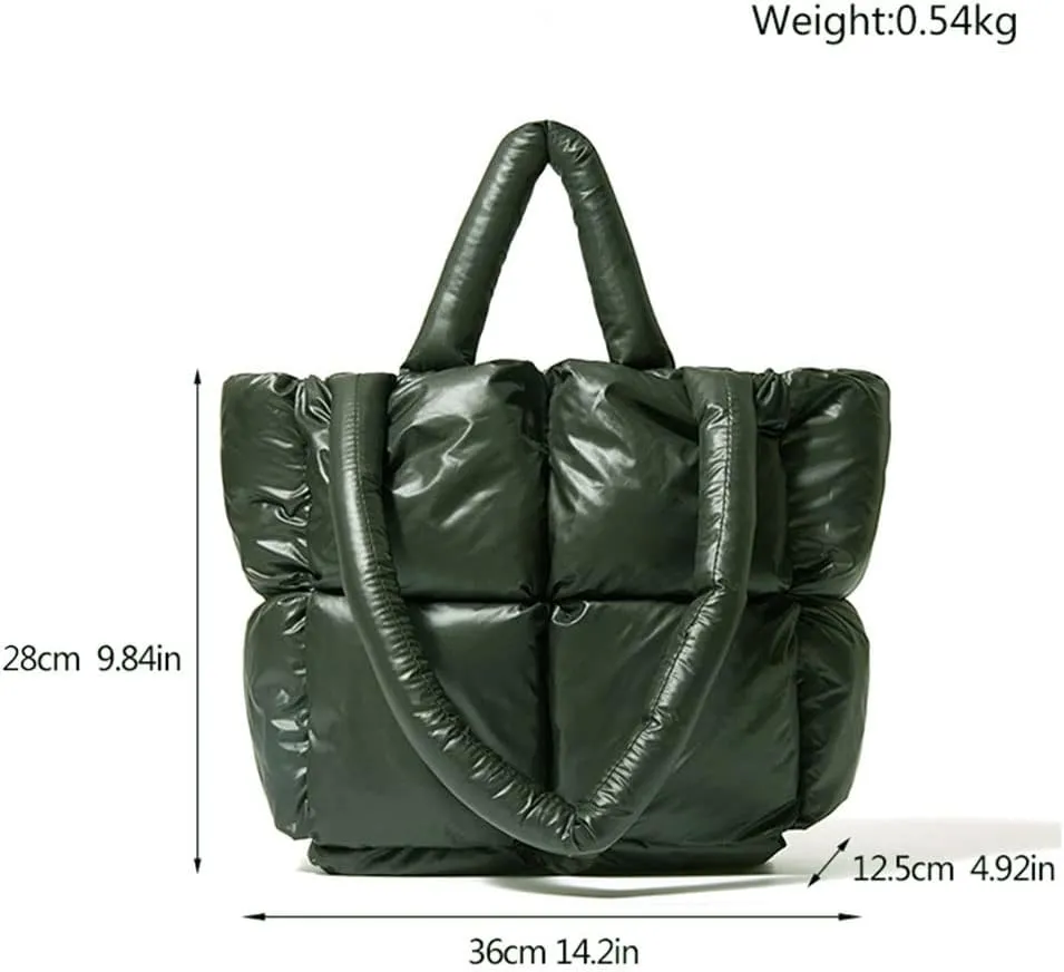 Large Lightweight Quilted Tote Bag for Women, Luxury Soft Padded Handbags, Winter Nylon Down Cotton Padding Shoulder Bags