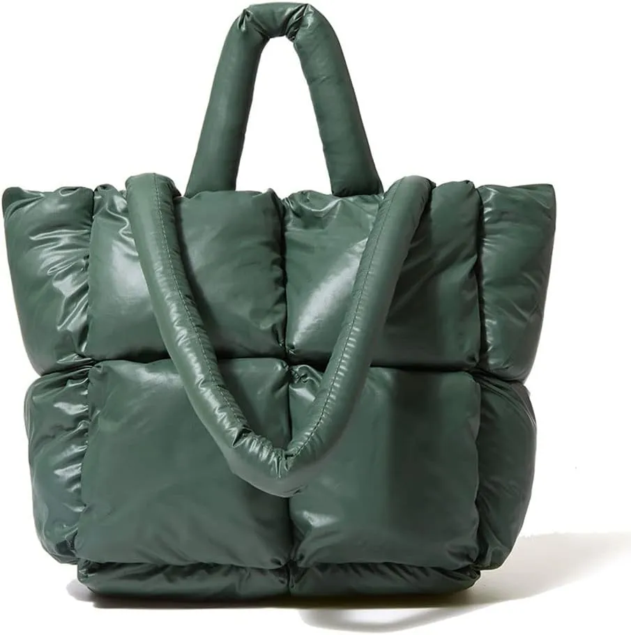 Large Lightweight Quilted Tote Bag for Women, Luxury Soft Padded Handbags, Winter Nylon Down Cotton Padding Shoulder Bags
