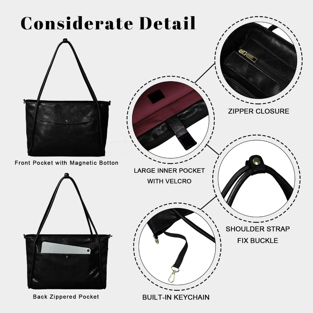 Large Tote Bag for Women Work Vegan Leather Weekender Bag with Zipper Oversize Travel Purses and Handbags