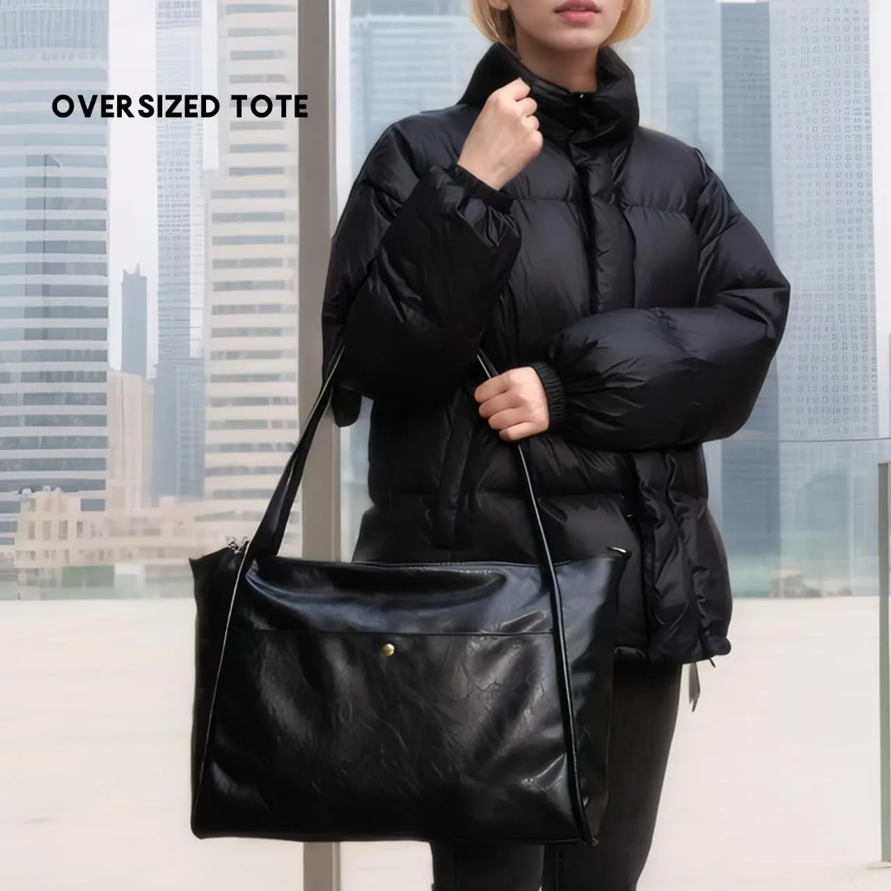 Large Tote Bag for Women Work Vegan Leather Weekender Bag with Zipper Oversize Travel Purses and Handbags