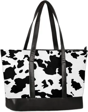 Large Tote for Women's Travel, Beach, Shoulder Bag with Zipper - 15.6'' Laptop Bag - Lightweight Tote Handbag in Cow Pattern