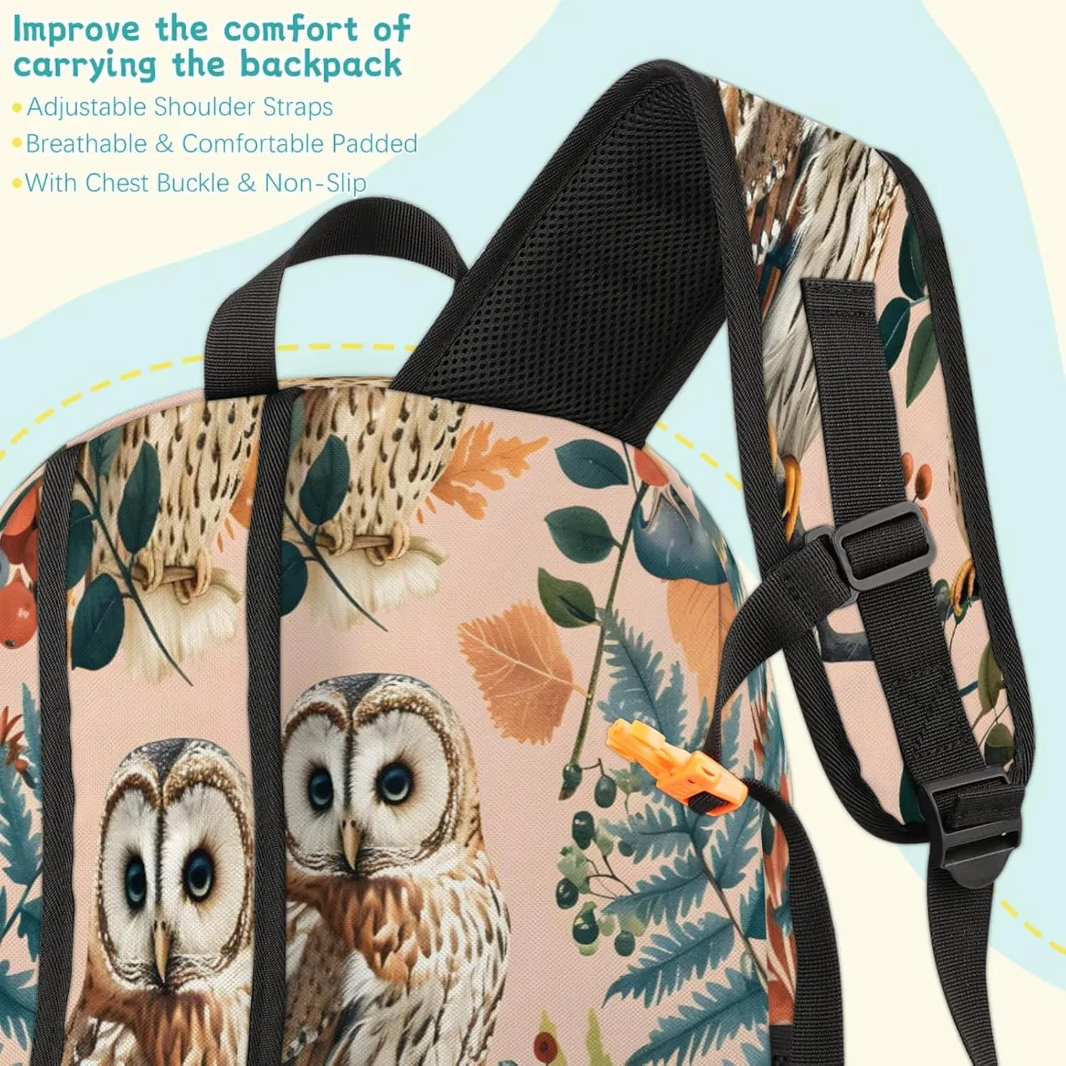 Leaf Owl Travel Laptop Backpacks for Women Men, Bird Owl 16.7" Waterproof Back Pack Casual Daypack for Travel