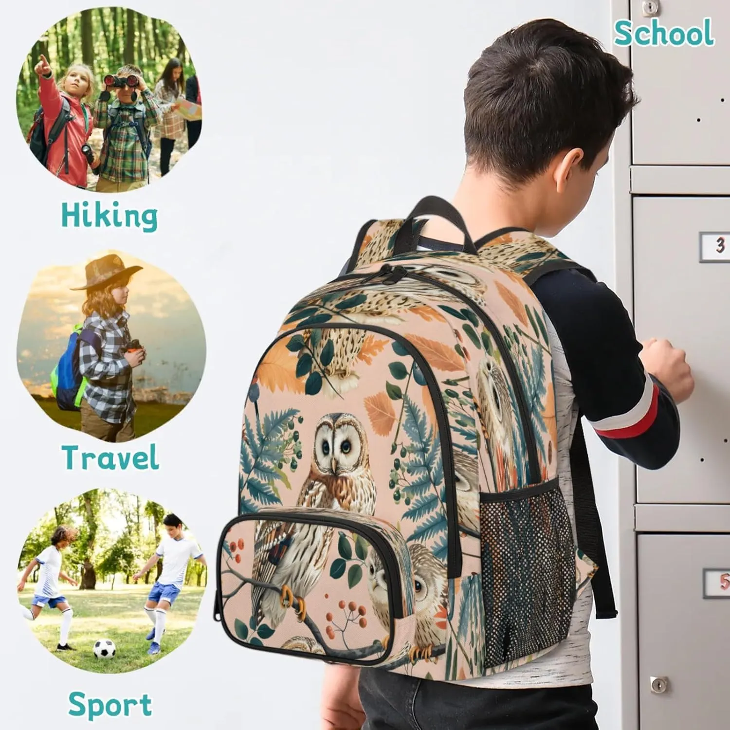 Leaf Owl Travel Laptop Backpacks for Women Men, Bird Owl 16.7" Waterproof Back Pack Casual Daypack for Travel
