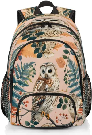 Leaf Owl Travel Laptop Backpacks for Women Men, Bird Owl 16.7" Waterproof Back Pack Casual Daypack for Travel