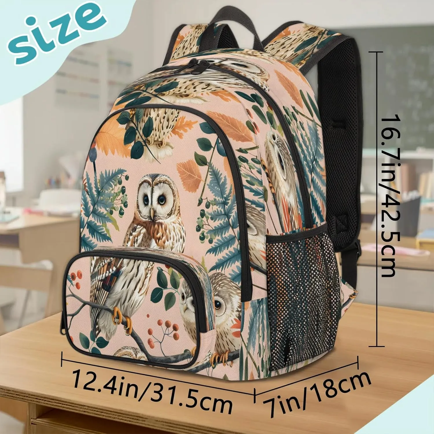 Leaf Owl Travel Laptop Backpacks for Women Men, Bird Owl 16.7" Waterproof Back Pack Casual Daypack for Travel
