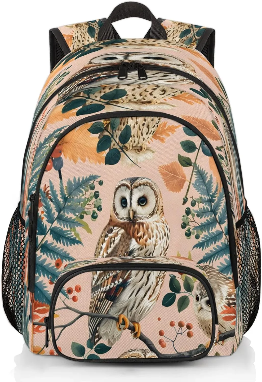 Leaf Owl Travel Laptop Backpacks for Women Men, Bird Owl 16.7" Waterproof Back Pack Casual Daypack for Travel