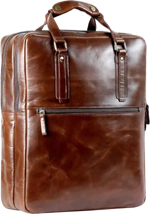 Leather Backpack For men and women 18 Inch - Full Grain Vintage Leather Laptop Backpack - Camping travel Rucksack Knapsack - Casual Bookbag Daypack with rustic look