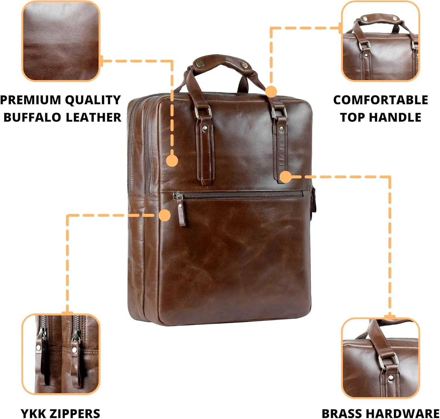 Leather Backpack For men and women 18 Inch - Full Grain Vintage Leather Laptop Backpack
