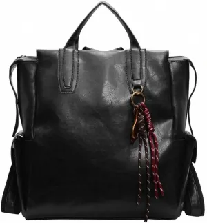 Leather Backpack for Men Black Laptop Computer Backpack Large Capacity Business Ladies Retro Leisure Travel Backpacks (PU Leather, W32*H35*D12cm)
