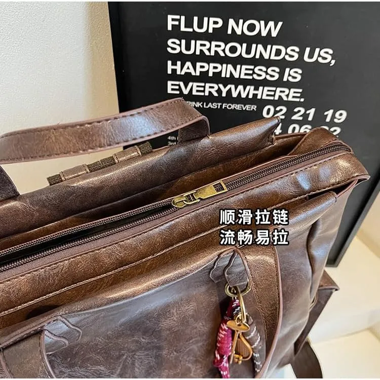 Leather Backpack for Men Black Laptop Computer Backpack Large Capacity Business Ladies Retro Leisure Travel Backpacks (PU Leather, W32*H35*D12cm)