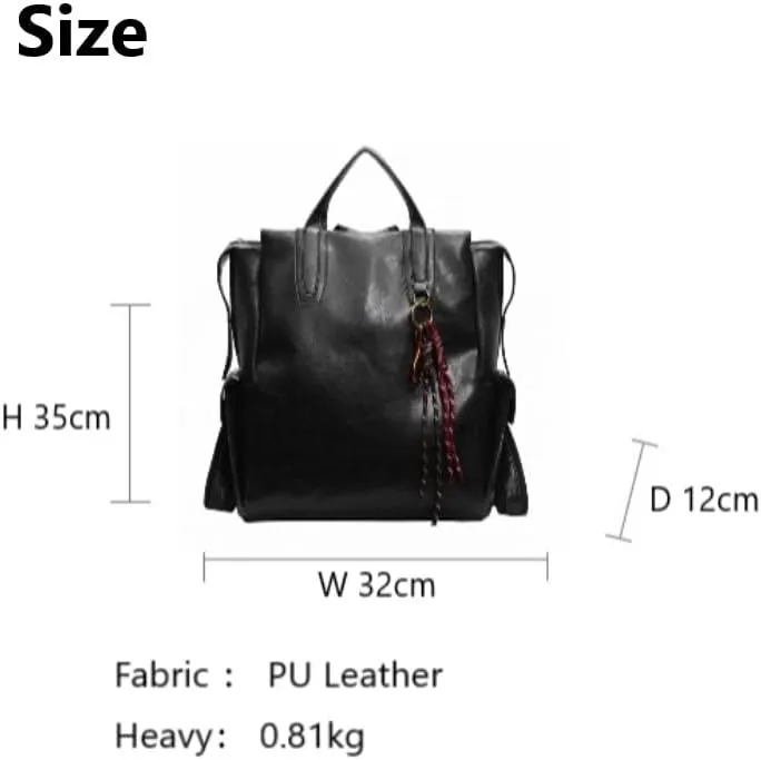 Leather Backpack for Men Black Laptop Computer Backpack Large Capacity Business Ladies Retro Leisure Travel Backpacks (PU Leather, W32*H35*D12cm)