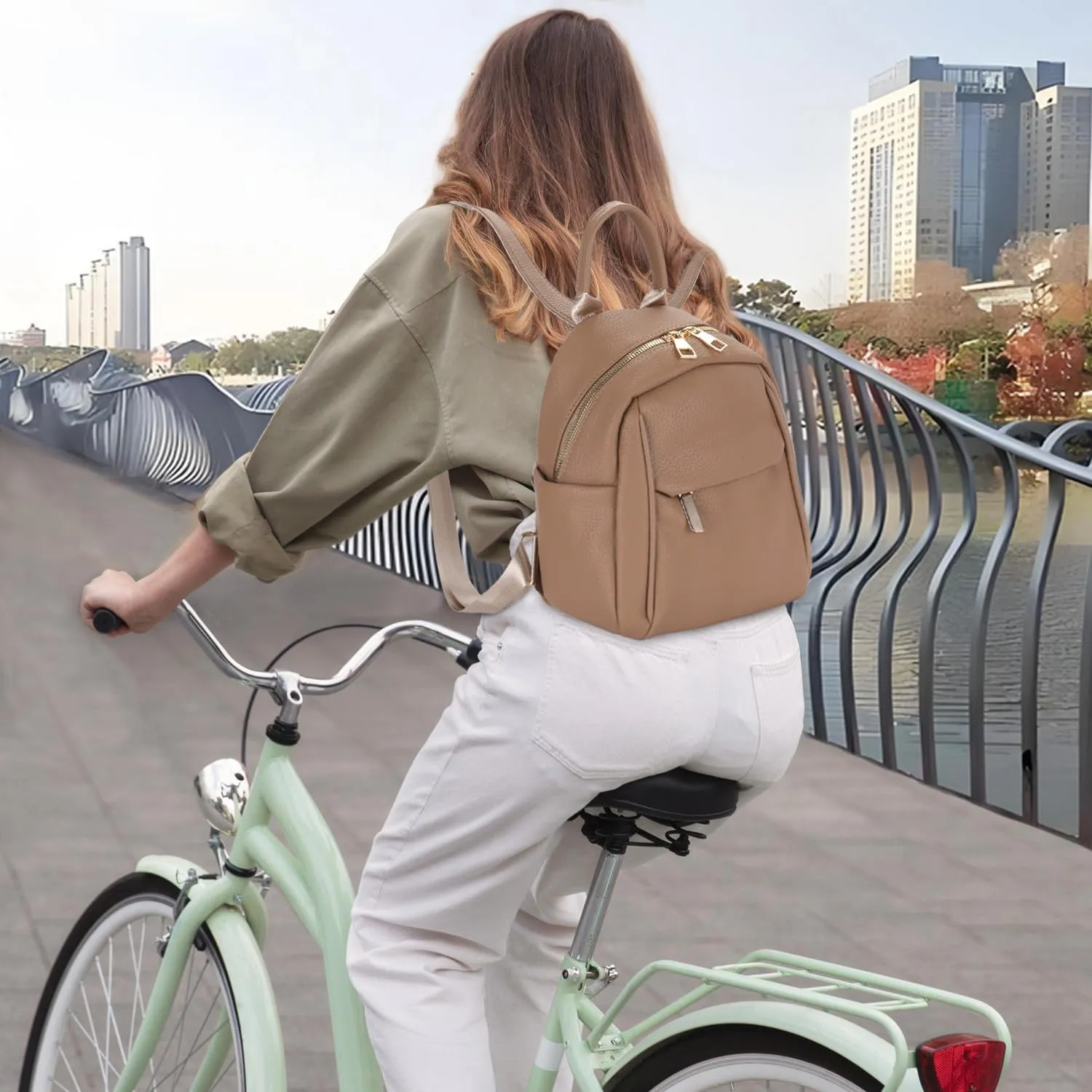 Leather Backpack Purse for Women Fashion Leather Backpack Purse Small Backpack Bag for Trave Brown