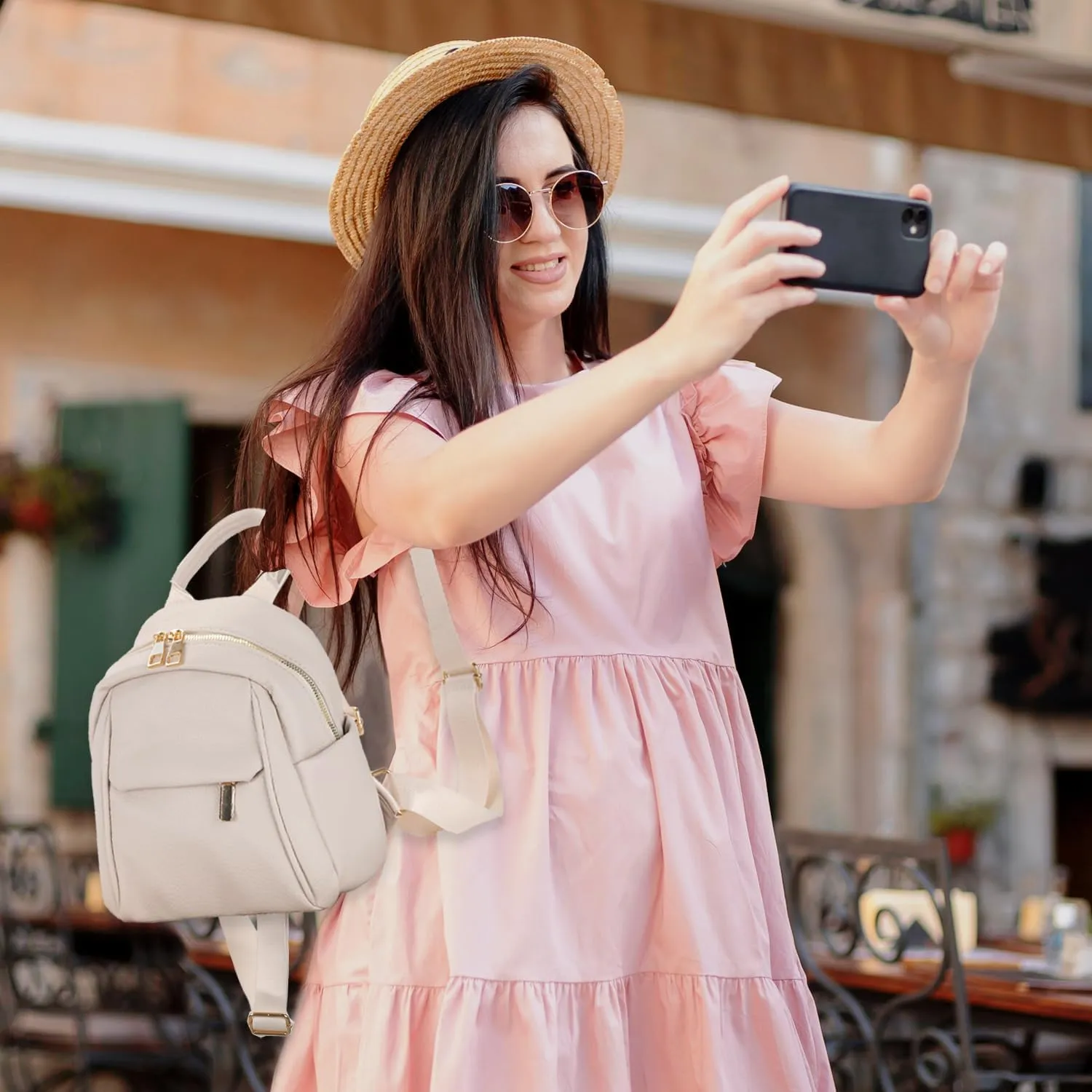 Leather Backpack Purse for Women Fashion Leather Backpack Purse Small Backpack Bag for Travel White