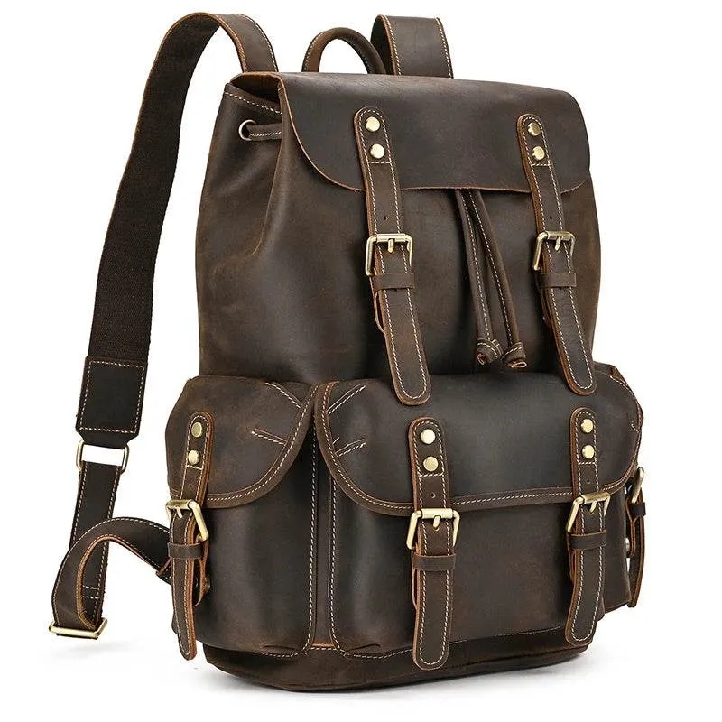 Leather Backpack Vintage Top Grade Travel Men Male Day Pack Bag