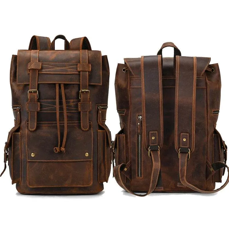 Leather Backpack Vintage Top Grade Travel Men Male Day Pack Bag