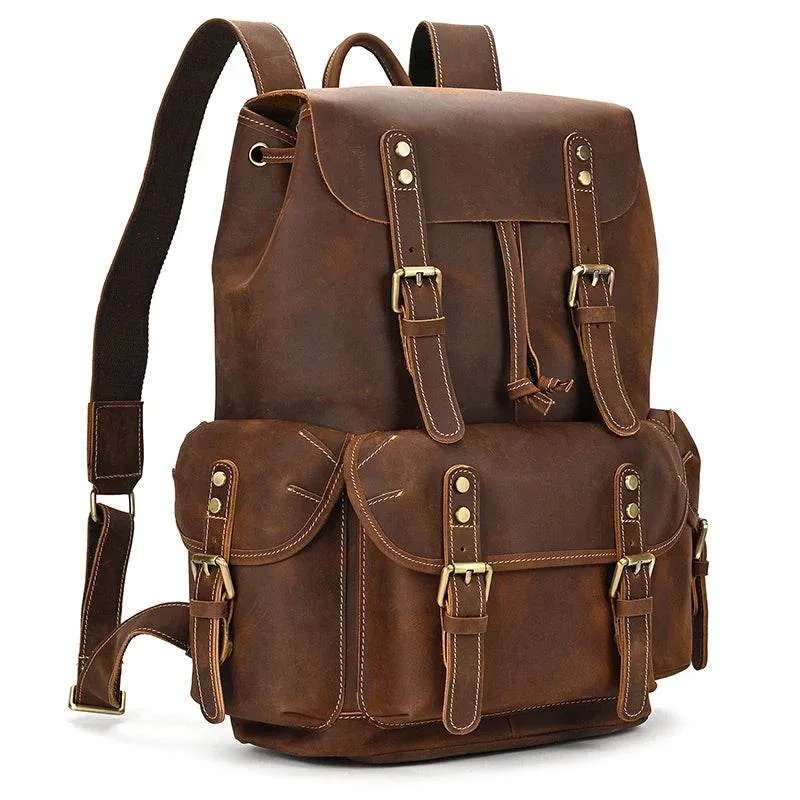 Leather Backpack Vintage Top Grade Travel Men Male Day Pack Bag