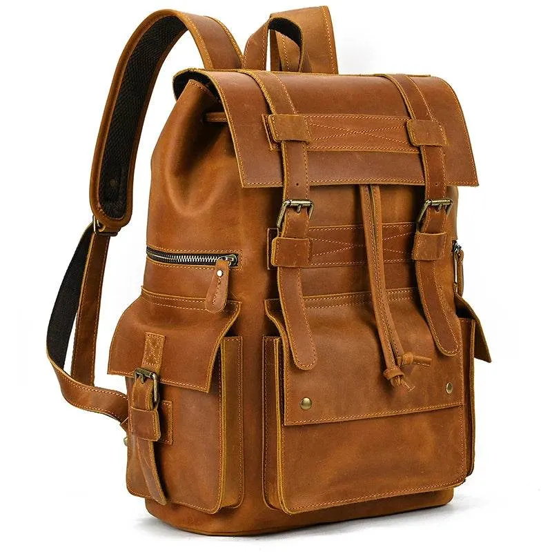 Leather Backpack Vintage Top Grade Travel Men Male Day Pack Bag