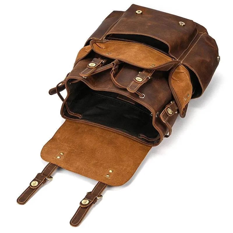 Leather Backpack Vintage Top Grade Travel Men Male Day Pack Bag