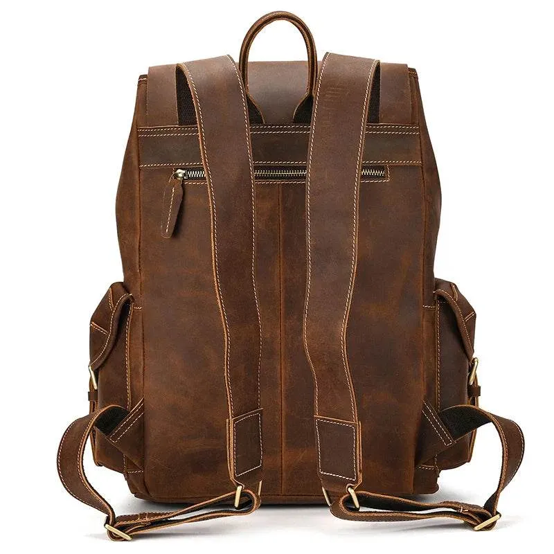 Leather Backpack Vintage Top Grade Travel Men Male Day Pack Bag