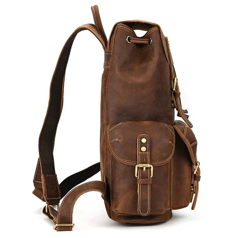 Leather Backpack Vintage Top Grade Travel Men Male Day Pack Bag