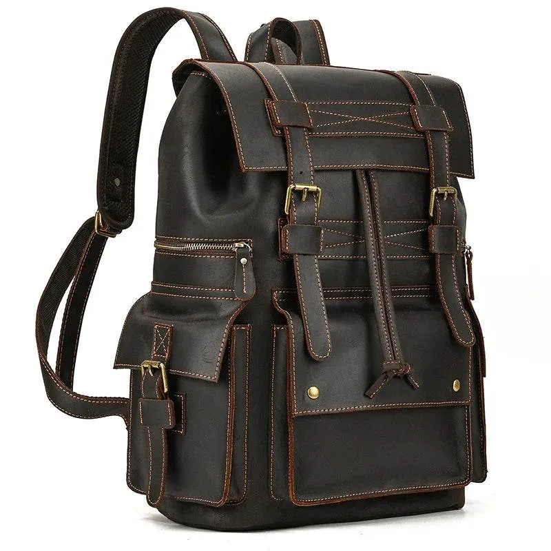 Leather Backpack Vintage Top Grade Travel Men Male Day Pack Bag