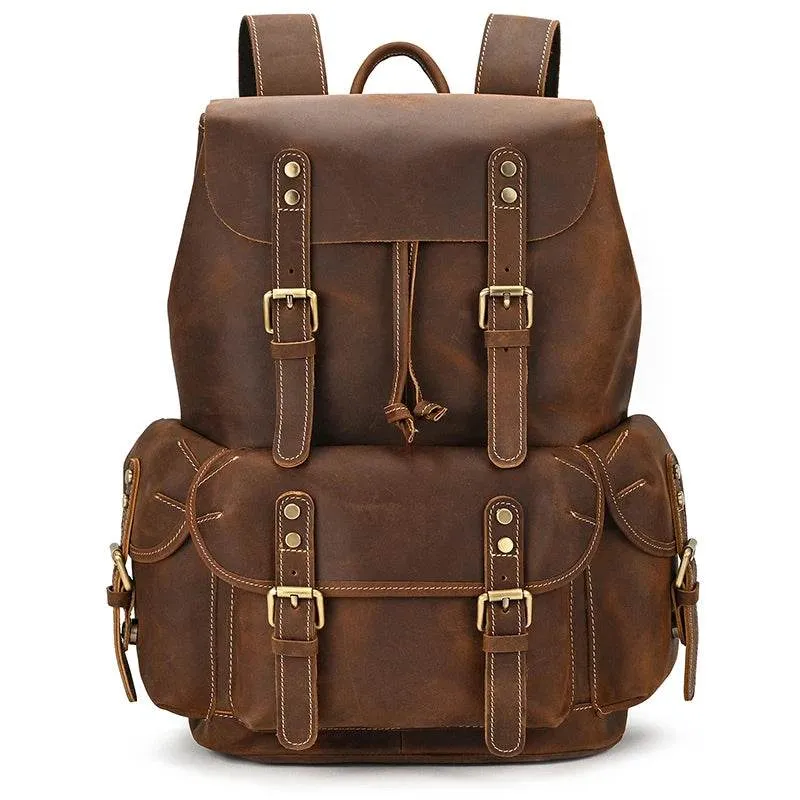 Leather Backpack Vintage Top Grade Travel Men Male Day Pack Bag