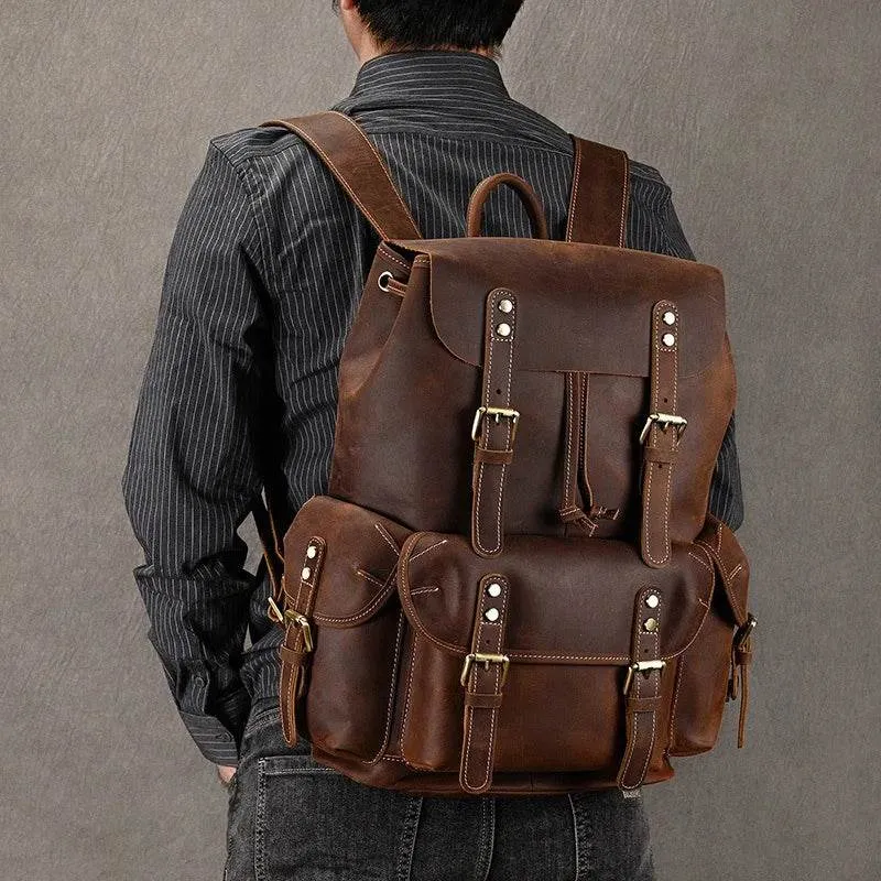Leather Backpack Vintage Top Grade Travel Men Male Day Pack Bag