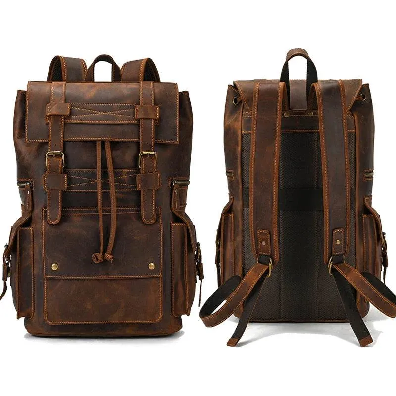 Leather Backpack Vintage Top Grade Travel Men Male Day Pack Bag