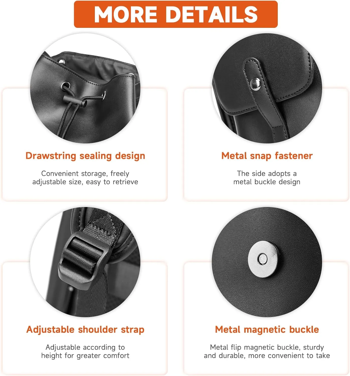Leather Backpack Waterproof Fit 15.6 Inch Laptop Vintage Drawstring Design Large Capacity Travel Sports Outdoor Casual Black Men Women College Backpack
